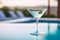 Martini cocktail tonic on poolside by pool. Generative AI illustration