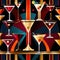 Martini cocktails, alcoholic drinks retro vintage elegant art deco style illustration