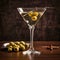martini glass with luxury martini cocktail and olives.Generative AI