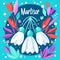 Martisor celebrating postcard with lettering and snowdrops flower. Baba Marta holiday concept. Martenitsa