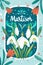 Martisor celebrating postcard with lettering and snowdrops flower. Baba Marta holiday concept. Martenitsa