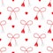 Martisor talismans, gifts, traditional accessories and red hearts vector seamless pattern background for Martisor holiday