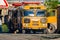 Martuni, Armenia - May 10, 2017. Yellow public transport bus working on natural gas