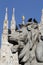 The marvellous statue in front of Duomo milano, The mistery art on external building of Famous white Architectural cathedral