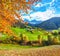 Marvelous autumn scene of magnificent  Santa Maddalena village in Dolomites