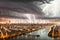 The Marvelous Fury of Cyclonic Clouds Enveloping the City, a Spectacular Natural Phenomenon. AI generated