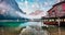 Marvelous morning view of Braies Pragser Wildsee lake. Fantastic summer scene of Fanes-Sennes-Braies national park, Dolomiti Alp