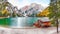 Marvelous scenery of famous alpine lake Braies at autumn