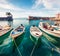 Marvelous spring view of the Nafpaktos port. Bright morning scene of the Gulf of Corinth, Greece, Europe. Beauty of countryside