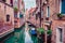 Marvelous summer cityscape of Vennice with famous water canal and colorful houses. Calm morning scene of Italy, Europe.