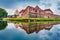 Marvelous summer view of medieval Fagaras Citadel. Gloomy morninng scene of Transylvania, Romania, Europe. Traveling concept backg