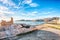 Marvelous view of historic center and promenade of the city of Vieste at sunrise