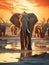 Marvels of the Savannah: Majestic Elephants Roaming Under a Fier