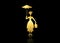 Mary Poppins Silhouette girl floats with umbrella in his hand, gold leaf style vector isolated or black background