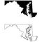 Maryland MD state Maps. Black silhouette and outline isolated on a white background. EPS Vector