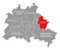 Marzahn-Hellersdorf city district red highlighted in map of Berlin Germany