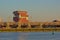 MAS museum with old industrial cranes in front, view from across river Scheldt in Antwerp