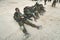 Masada, Israel. 23 October 2018: Soldiers of the Israeli Army lying on the ground and resting after maneuvers and march-throw in