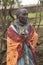 Masai female in robe with beads in village near Tsavo National Park, Kenya, Africa