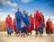 Masai warriors dancing traditional jumps as cultural ceremony. T