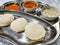 Masala Dosa and Idli Dosa food closeup with selective focus and crop fragment