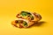 Masala Dosa tasty fast food street food for take away on yellow background
