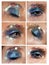 Mascara. Blue Eyeshadow with Colorful Rhinestones