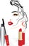 Mascara, red lipstick and female portrait