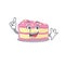 Mascot cartoon concept strawberry slice cake in One Finger gesture