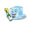 Mascot cartoon design of ice cube with bottle of beer
