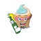 Mascot cartoon design of rainbow cupcake with bottle of beer