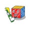 Mascot cartoon design of rubic cube with bottle of beer