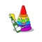 Mascot cartoon design of toy pyramid with bottle of beer