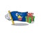 Mascot cartoon of happy flag kosovo with gift box