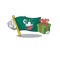 Mascot cartoon of happy flag macau with gift box