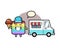 Mascot cartoon of rainbow cake with ice cream truck