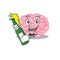 Mascot character design of human brain say cheers with bottle of beer
