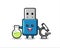 Mascot character of flash drive usb as a scientist