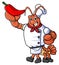 the mascot character of a lobster works as a professional chef posing with holding a big chili