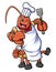 the mascot character of a lobster works as a professional chef posing with holding a spatula