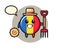 Mascot character of romania flag badge as a farmer