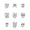 Mascot characters funny faces. Comic smile for logo vectorEmotions faces, character set of emoticon.Smiley caricatures