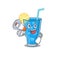 Mascot design of blue lagoon cocktail announcing new products on a megaphone