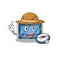 Mascot design concept of digital timer explorer using a compass in the forest