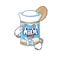 A mascot design of condensed milk Sailor wearing hat