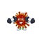 Mascot design of grinning Fitness exercise deadly coronvirus lift up barbells