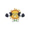 Mascot design of grinning Fitness exercise outbreaks coronavirus lift up barbells