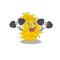 Mascot design of smiling Fitness exercise bacteria spirilla lift up barbells