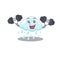Mascot design of smiling Fitness exercise cloudy rainy lift up barbells