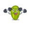 Mascot design of smiling Fitness exercise cyanobacteria lift up barbells